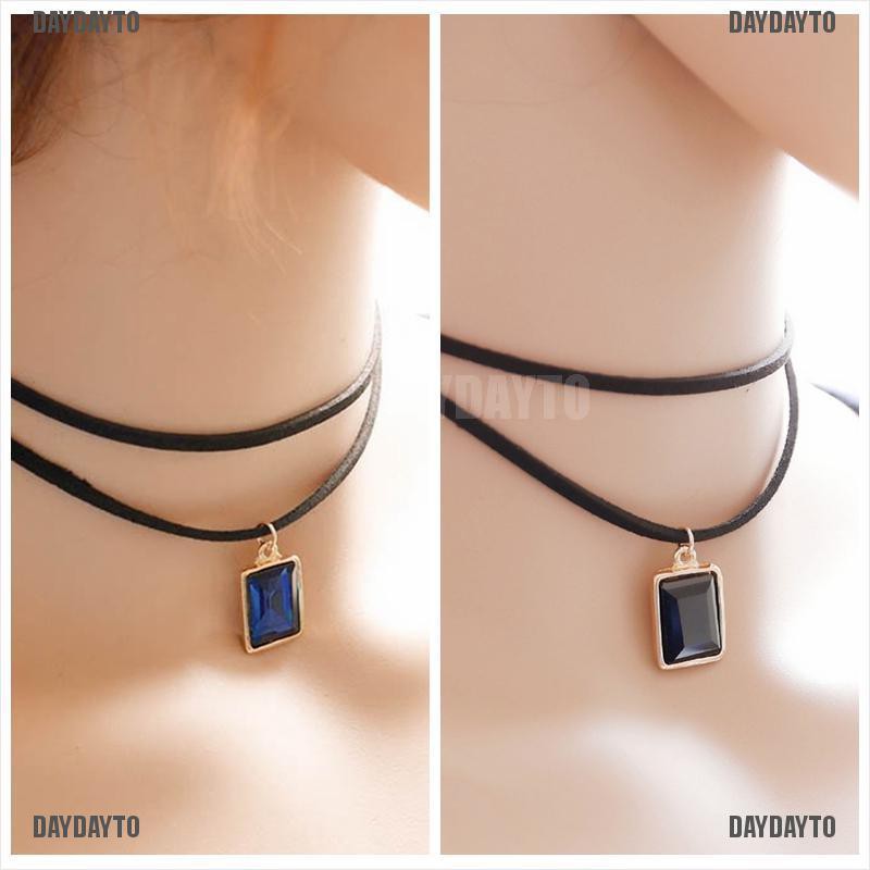 Vòng choker phong cách gothic retro bằng vải nhung màu đen mặt đính đá pha lê [DAYDAYTO]