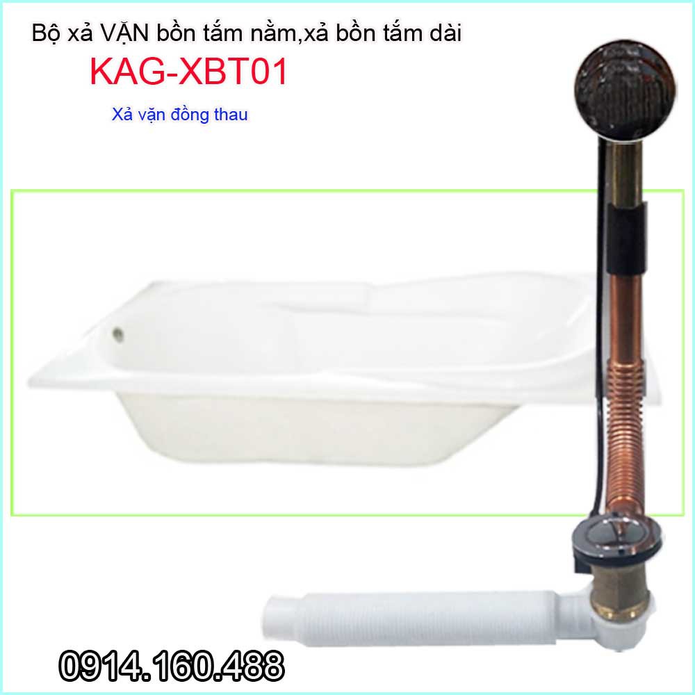 Bộ xả bồn tắm bằng thau KAG-XBT01, Bộ xả bồn tắm nằm tay vặn đồng thau cao cấp siêu bền sử dụng tốt