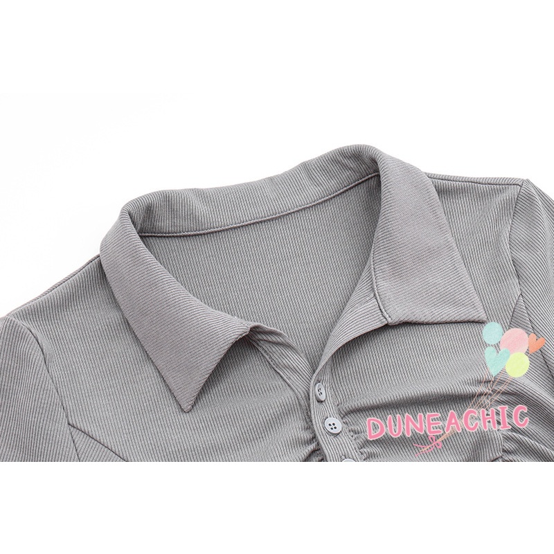 DUNEA Áo Sơ Mi Croptop Tay Ngắn Xếp Ly Thời Trang Cho Nữ