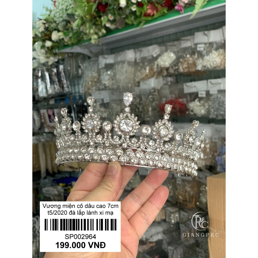Vương miện cô dâu dáng 7cm chất liệu đá lấp lánh xi mạ không đen Giangpkc Sp002934