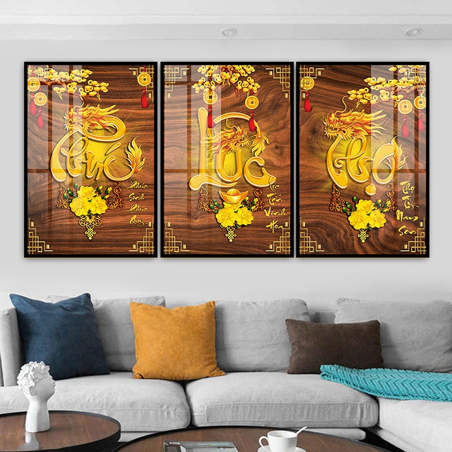 Tranh Laminate Tráng Gương - Tranh Treo Tường Mừng Thọ Chữ Thư Pháp - Phúc Lộc Thọ