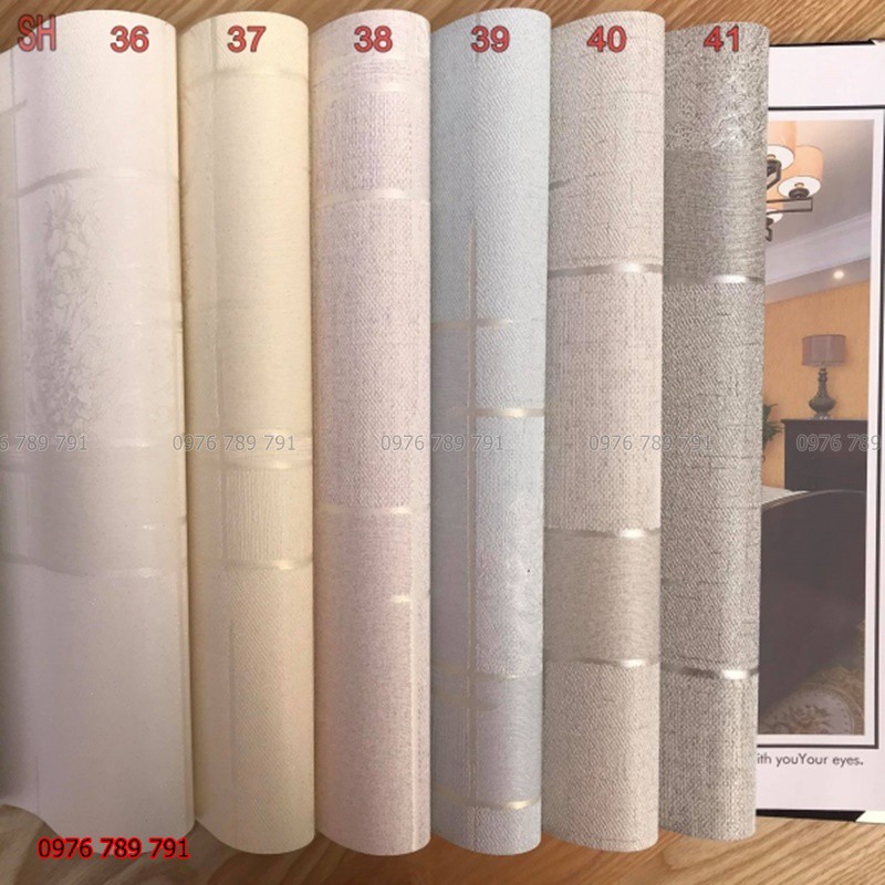Giấy Dán Tường Phòng Ngủ Trơn Đường Vải Xước, Lụa Kim Tuyến Không Keo, Khổ 10m x 53 cm, Màu Trắng, Vàng,Xanh, Ghi, Xám