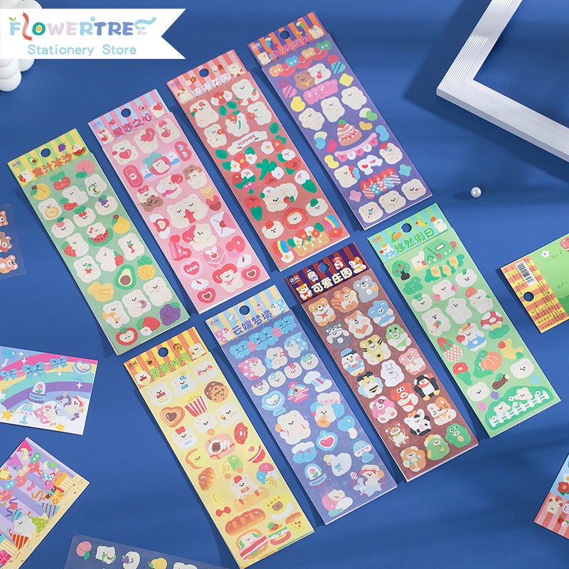 Flowertree Bộ 2 Sticker Trang Trí Sổ Tay Hình Gấu