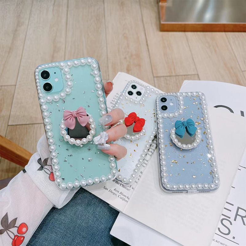 Ốp lưng đính hạt ngọc trai nhân tạo dễ thương phong cách Hàn Quốc cho IPhone 12mini IPhone 11promax XS XR