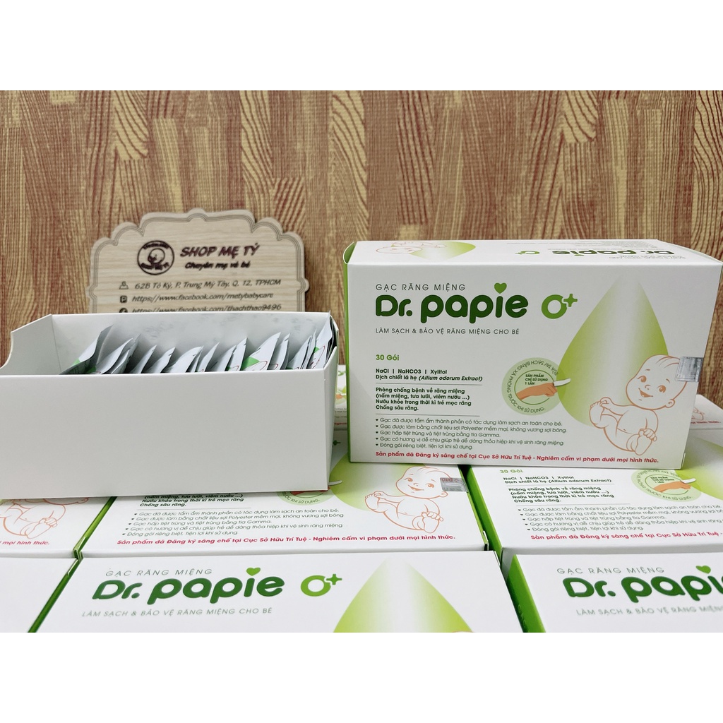 Gạc rơ lưỡi/ rơ răng miệng vệ sinh cho bé hiệu Dr.Papie (Hộp 30 gói)