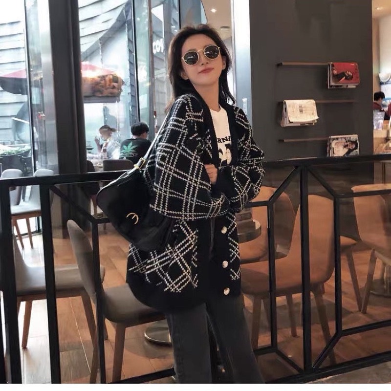 Áo Khoác Cardigan Nữ Hàng Quảng Châu Cao Cấp  - Áo Khoác Len Họa Tiết Kẻ Sọc Chéo Siêu Dày Dặn - A118