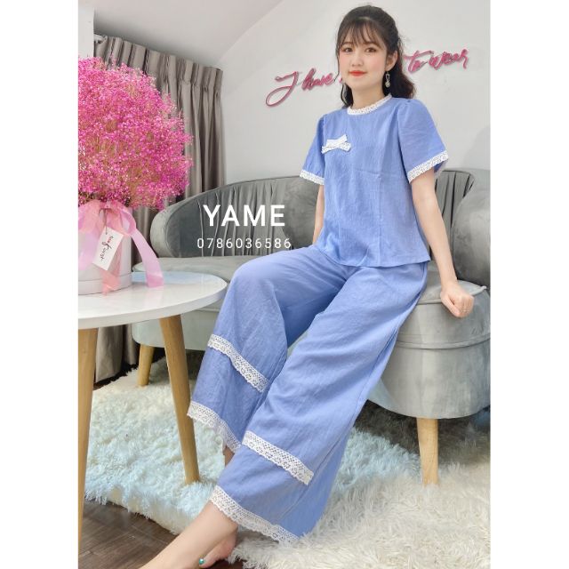 <HOT> 💥💥💥Set Đồ Bộ Mặc Nhà Phối Ren - Vải Lụa Tuyết Cao Cấp - Vải Dày Dặn - 8 Màu - Form Quần Ống Rộng Sang Chảnh 💥