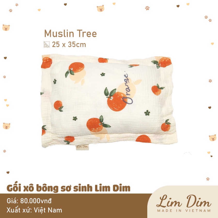 [FULL] Gối Xô Muslin Organic Cho bé sơ sinh Lim Dim Kích Thước 25*35cm