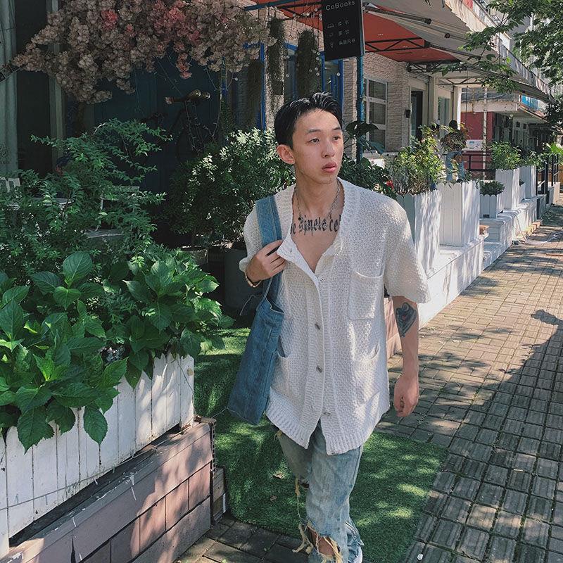 Áo khoác cardigan dệt kim tay ngắn màu trơn thời trang mùa thu mới dành cho nam 2021
