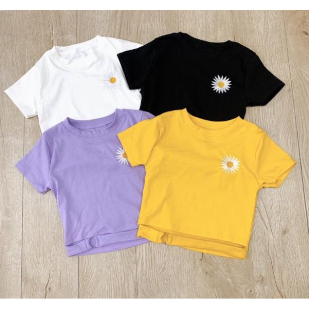 Áo Croptop Thêu Hoa Cúc Phối Khoen Eo Borip Thun Gân Nữ Cá Tính Màu Tím/Đen/Trắng/Vàng DRACR15 Mys Unicorn Fashion | BigBuy360 - bigbuy360.vn