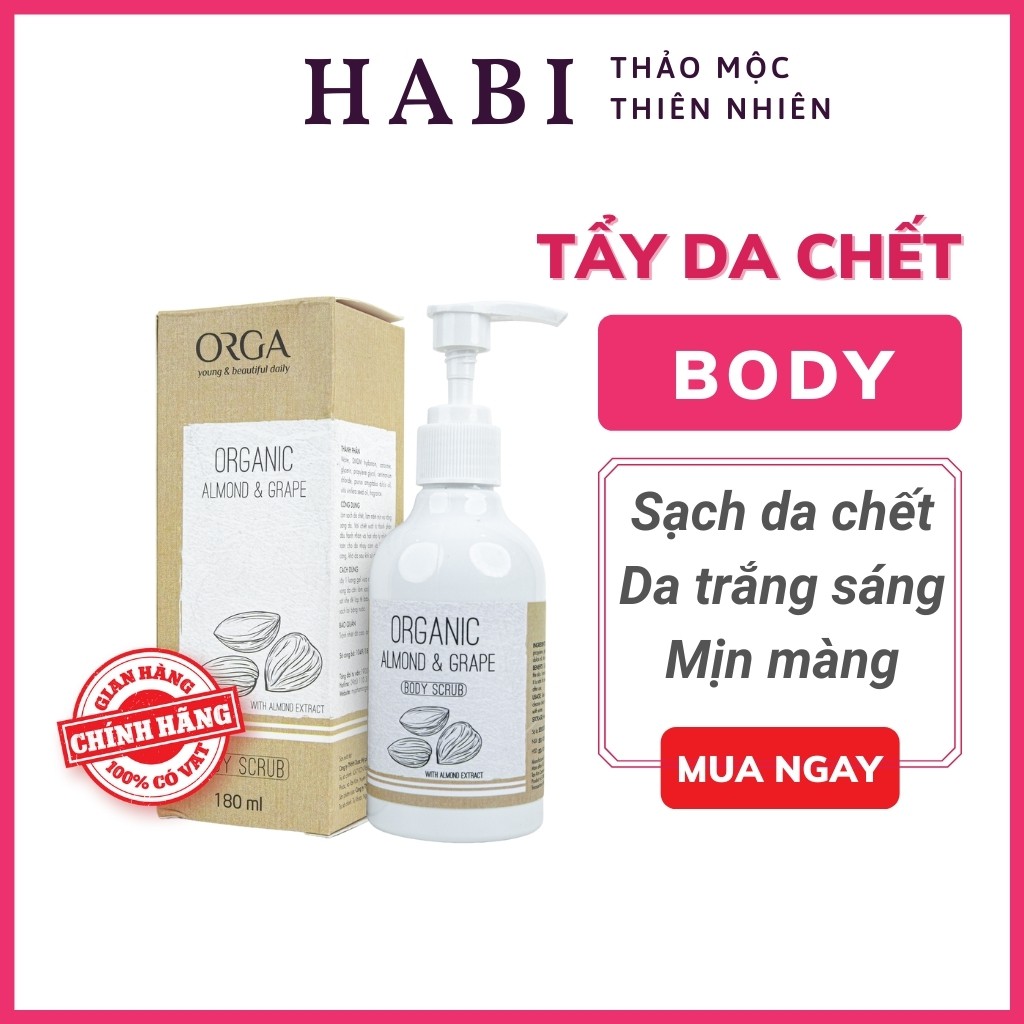 Gel tẩy tế bào chết toàn thân chiết xuất hạnh nhân, kem tẩy da chết body organic Leorga 180ml