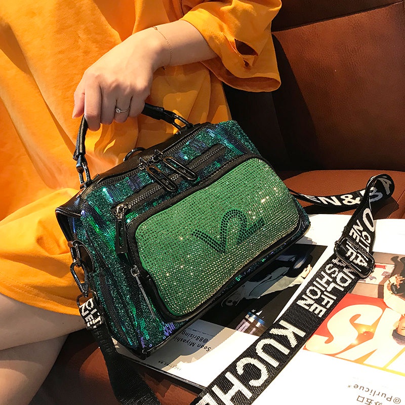 Túi Đeo Chéo Da Thật Dáng Vuông Đính Đá Nhỏ Nhắn Thời Trang Sang Trọng Cho Nữ