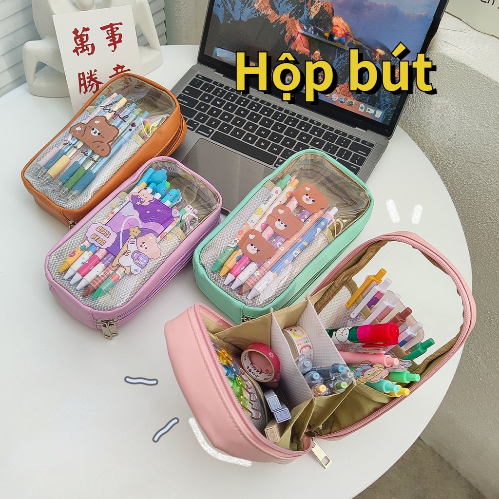 Hộp bút chì công suất lớn trong suốt PVC trong suốt hoạt hình dễ thương