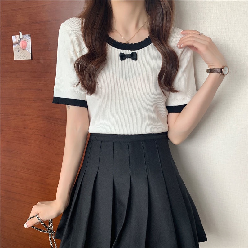 Áo Dệt Kim Tay Ngắn Phối Nơ Nữ Tính Trẻ Trung Hợp Thời Trang  tao bao