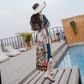 Đầm cổ V dáng dài chất liệu chiffon thời trang biển phong cách bohemian cho nữ