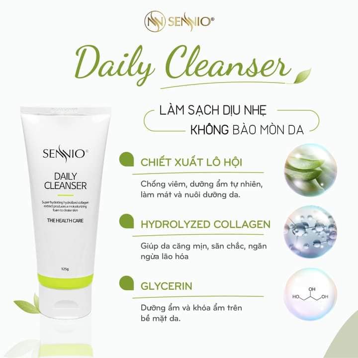 Sữa rửa mặt SENNIO tạo bọt trắng da dịu nhẹ dành cho da dầu mụn và nhạy cảm - sennio daily cleanser - 125gr