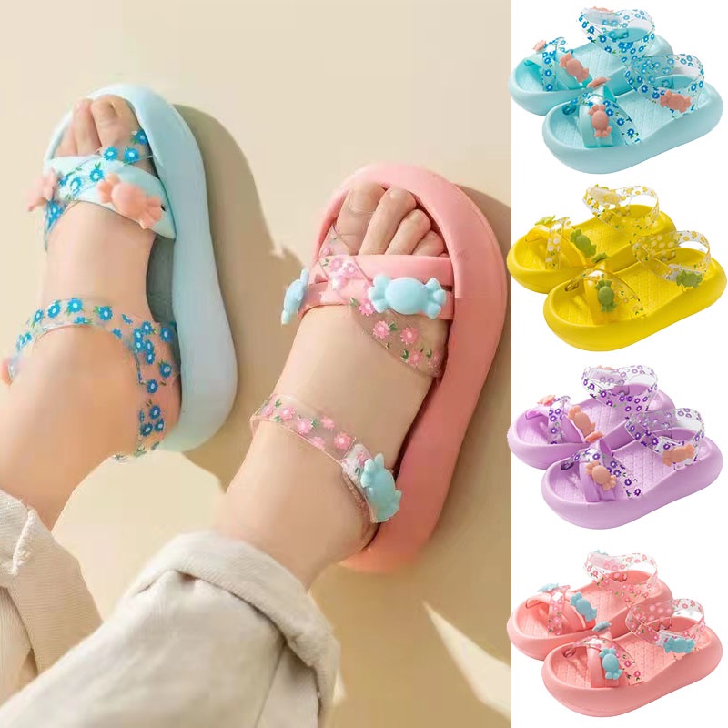 SANITKUN Giày sandal công chúa màu sắc kẹo ngọt họa tiết hoạt hình phong cách Hàn Quốc dễ thương dành cho bé gái