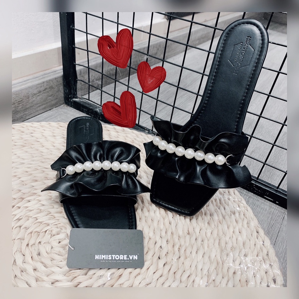 [CÓ SẴN] Dép Nữ Big Size 40 Đến 44 Quai Ngang Bèo Phối Hạt Nhựa Giả Ngọc Trai Trắng Xinh - Thương Hiệu Himistore