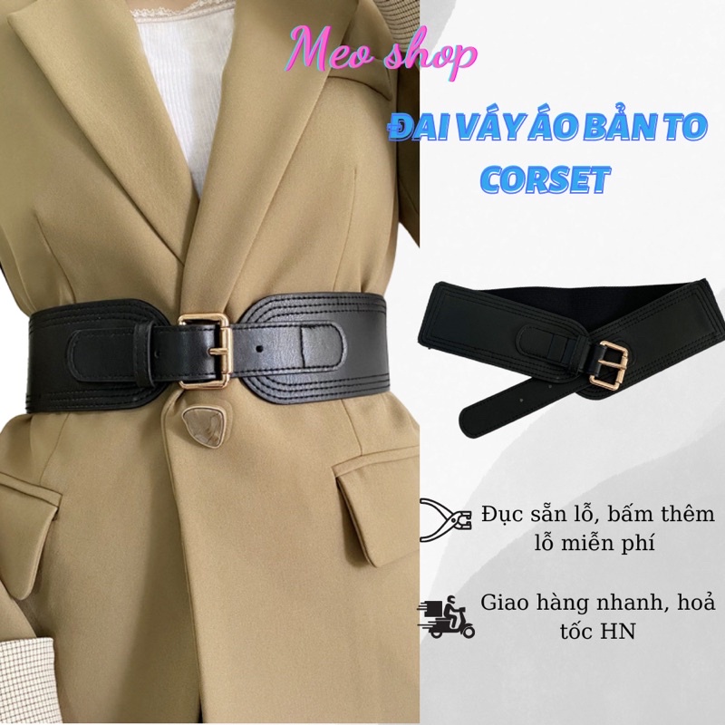 Đai váy bản to 6cm gài thun co giãn cho eo to nhỏ ĐV036 Meo shop - Thắt lưng váy áo vest cá tính kiểu corset da đẹp