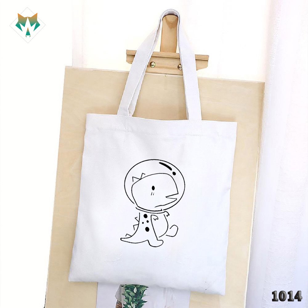 TÚI TOTE TRẮNG CHẤT VẢI CANVAS 1014 477 KHỦNG LONG DỄ THƯƠNG HÀNG CHUẨN ĐẸP