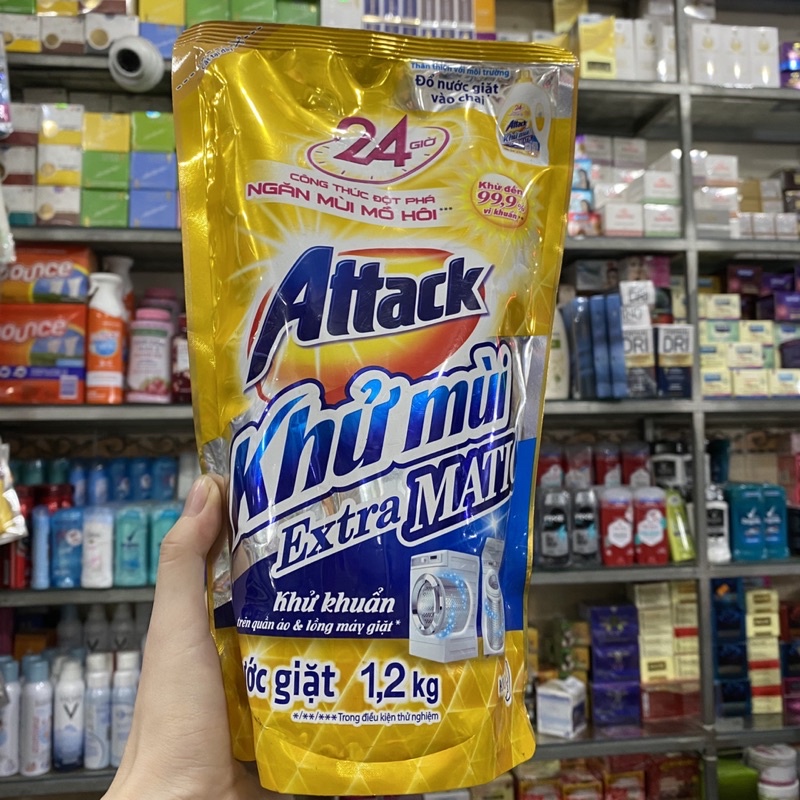 Nước giặt Attack Extra Matic ngăn mùi mồ hôi túi 1.2kg