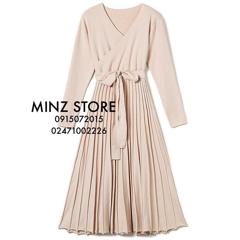 Váy len cổ tim chân dập ly buộc nơ #038 (4 màu)