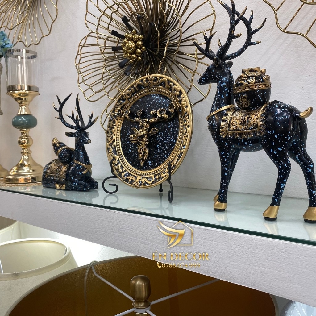 Set Hươu Trang Trí, Đĩa Hươu Trang Tri Tủ Kệ, Trang Trí Nhà Cửa, Én Decor
