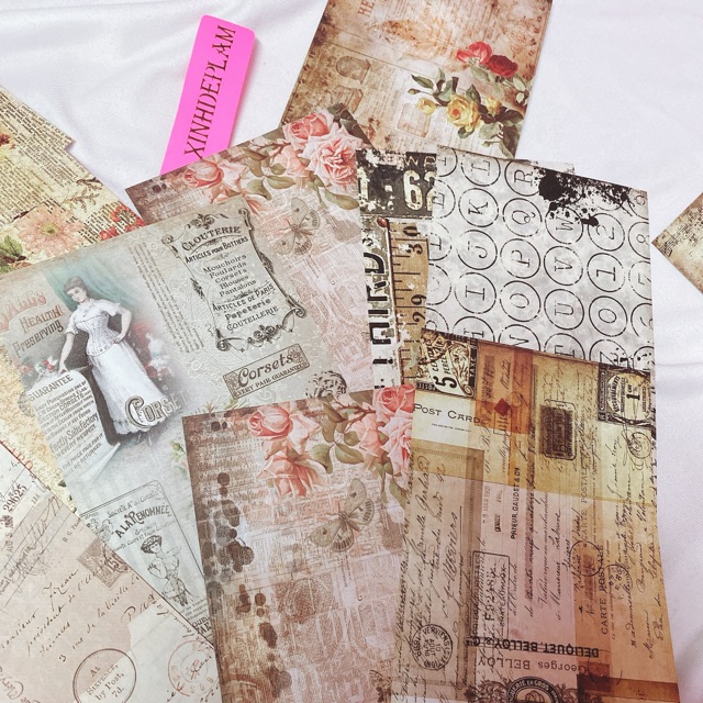Giấy bìa vintage cổ điển làm planner buller journal srapbook