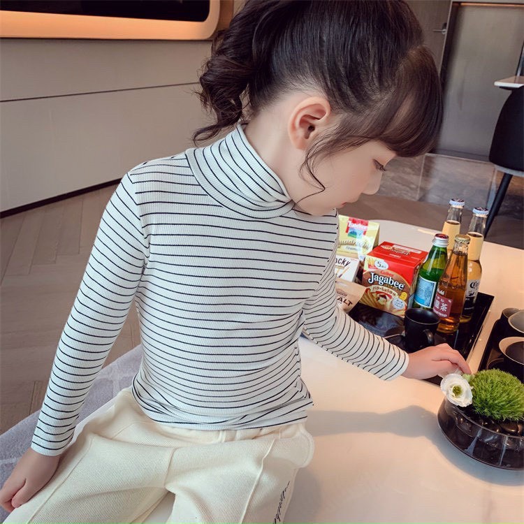 Áo giữ nhiệt cho bé, Áo thun bé gái hàng thiết kế chất dày dáng cao cổ mịn kích cỡ