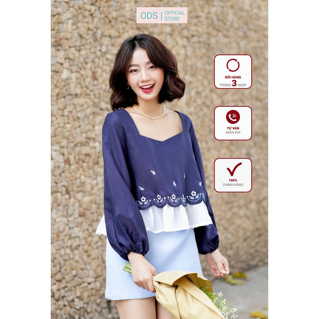 Áo crop cổ vuông Oversized thêu hoa [ZA5]