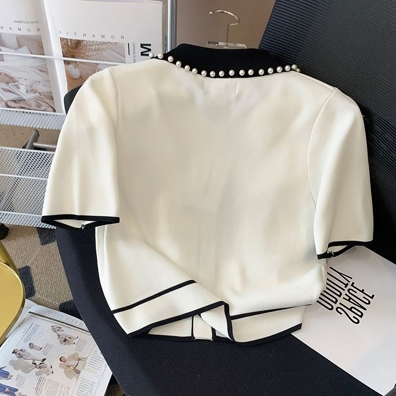 Áo Cardigan Dệt Kim Tay Ngắn Màu Sắc Tương Phản Cho Nữ  tao bao