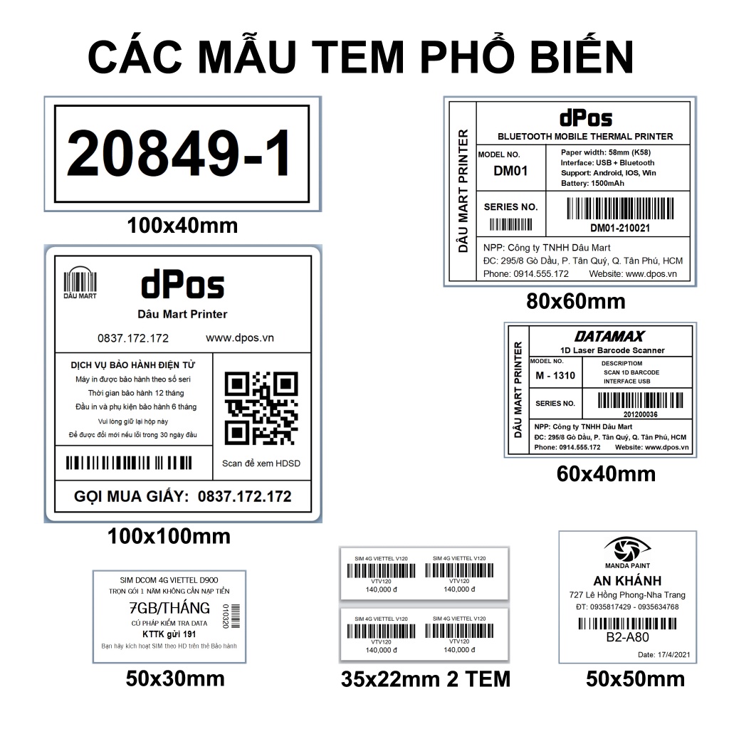 Máy in dPos DL02 DT108B &amp; RP421 - in đơn hàng A6 TMĐT, tem vận chuyển, nhãn Minicode, tem phụ sử dụng cho Win và Mac