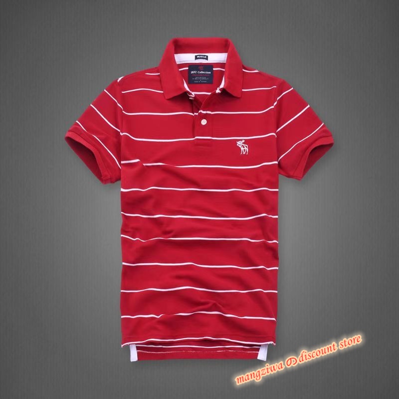 Abercrombie Áo Thun polo cotton Ngắn Tay Họa Tiết Kẻ Sọc Trẻ Trung