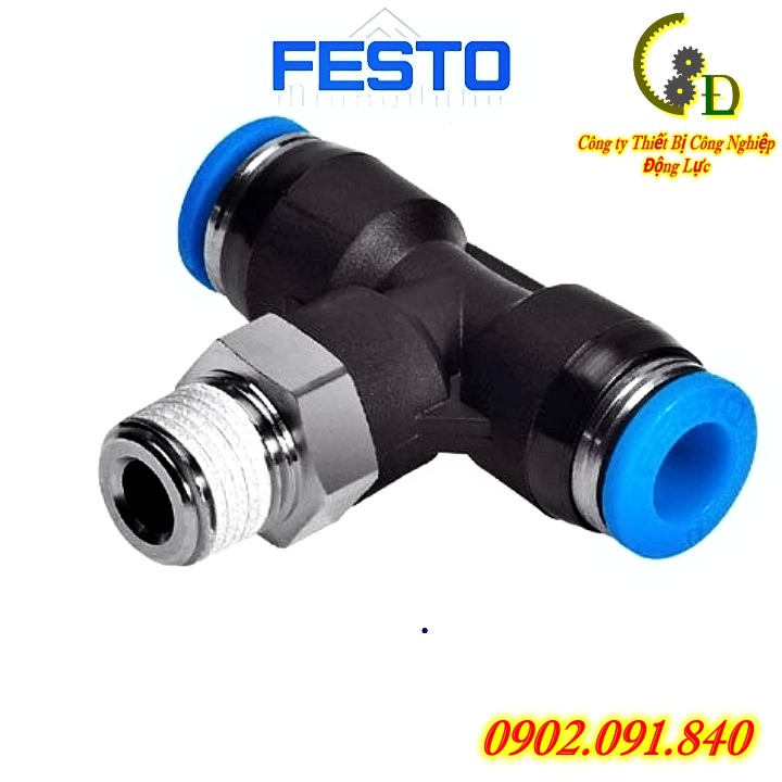 Khớp nối nhanh ren ngoài 1 cổng chữ T festo QST-3/8-10 - Đầu ( cút ) nối nhanh dây hơi máy nén khí phi 10. Van tiết lưu