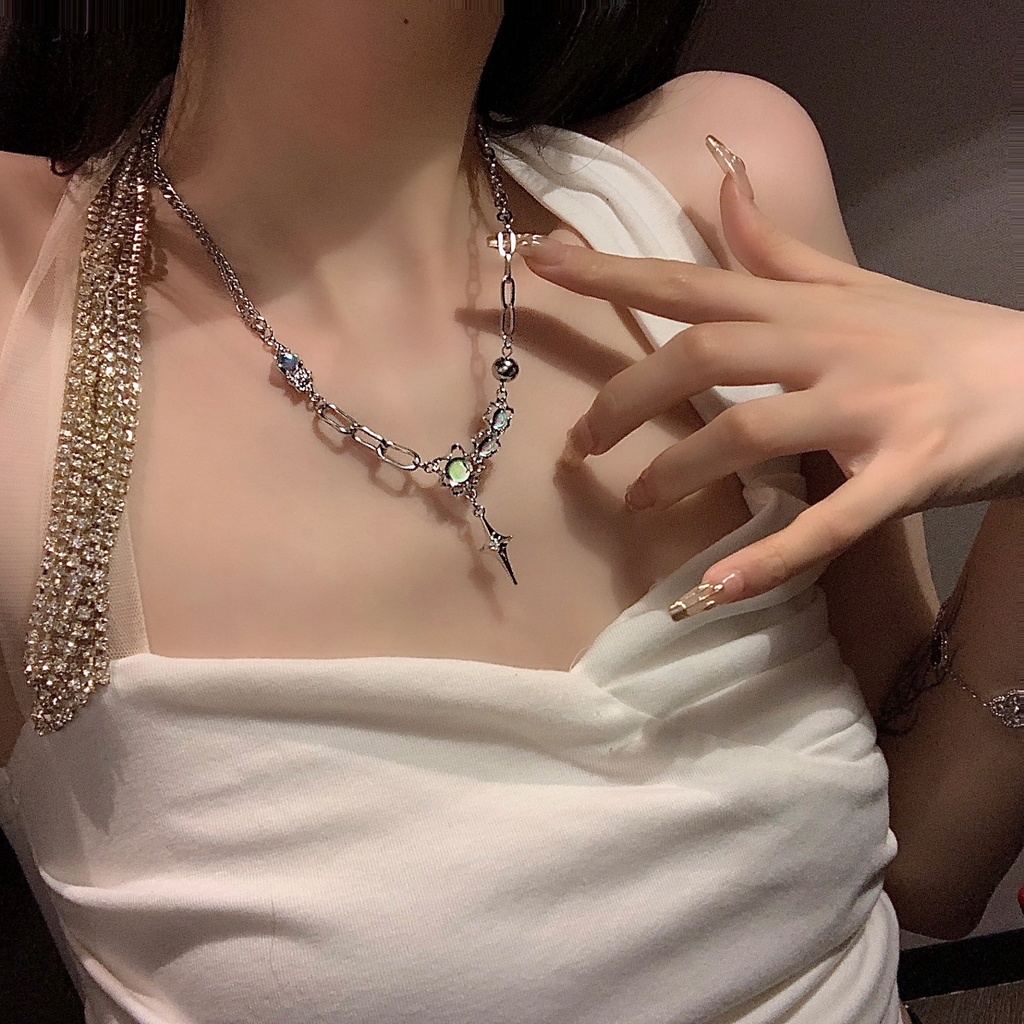 Vòng cổ Mặt Chữ Thập Đính Đá Opal Nhẹ Nhàng Sang Trọng Thời Trang Cá Tính Dành Cho Bạn Gái