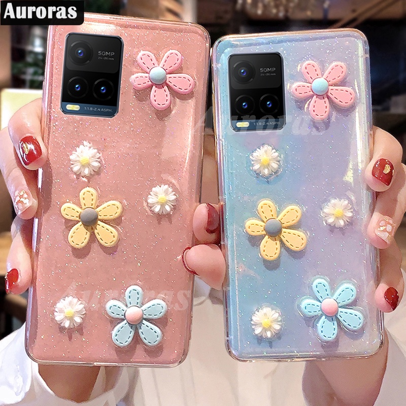 Ốp điện thoại dẻo trong suốt họa tiết hoa cúc/ trăng sao lấp lánh cho VIVO Y21S Y33S Y21 Y20 VIVO Y12A Y31 Y12S V21 5G