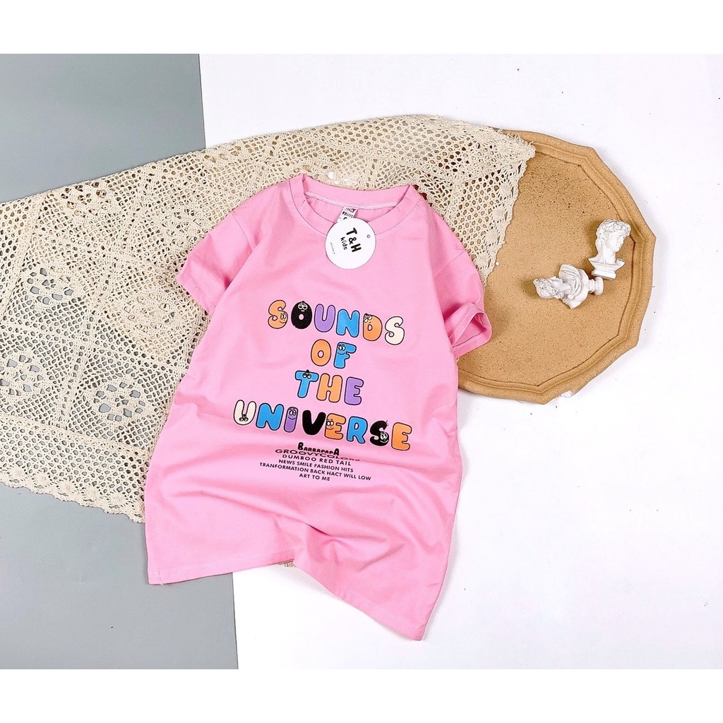 Váy bé gái cotton 4 chiều dáng xuông in chữ sắc mầu  XHN903