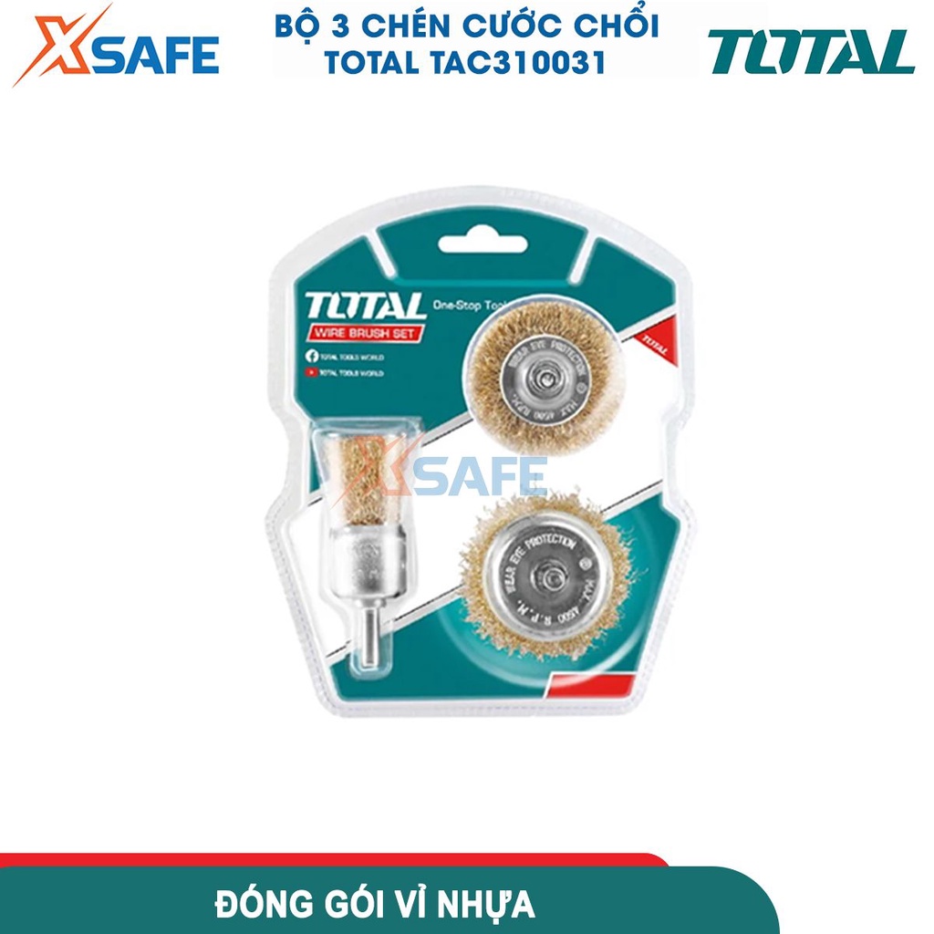 Bộ 3 bánh cước chổi cước cốt 6mm TOTAL TAC310031, dùng bào, mài nhẵn, mài cạnh, tẩy cặn, tước sơn, đường hàn