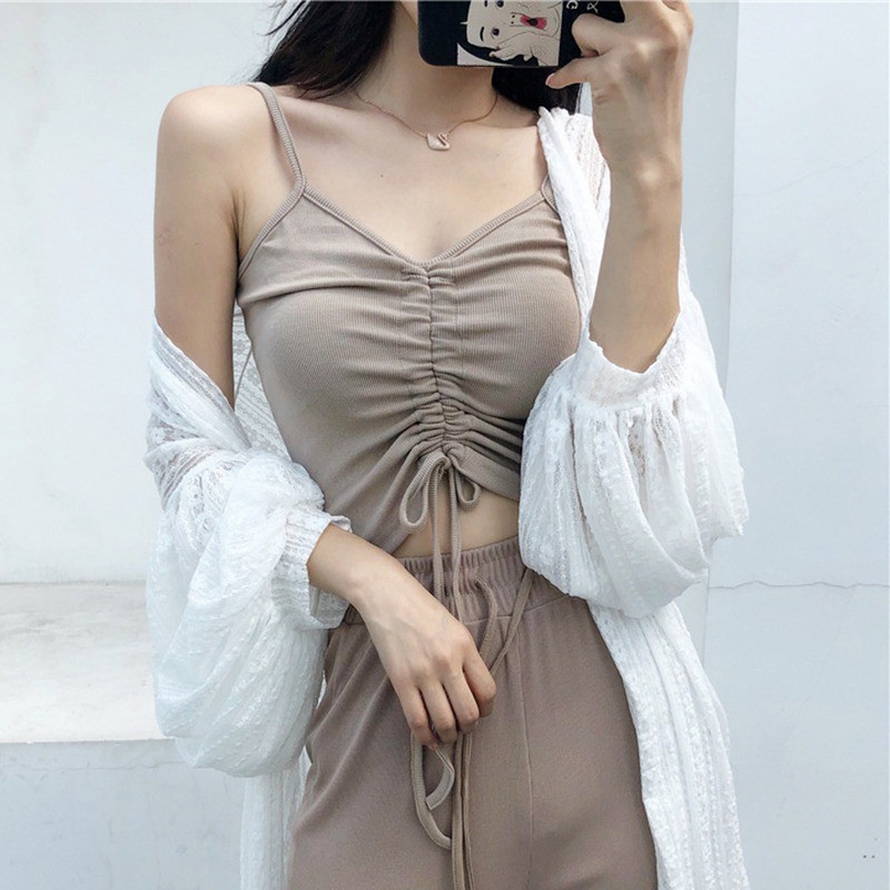 Áo sát nách màu trơn dây rút cho phái nữ