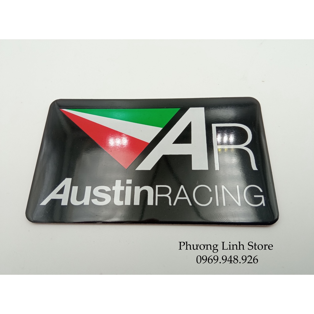 Decal dán pô xe máy, tem nhôm dán pô Austin Racing vuông nền đen