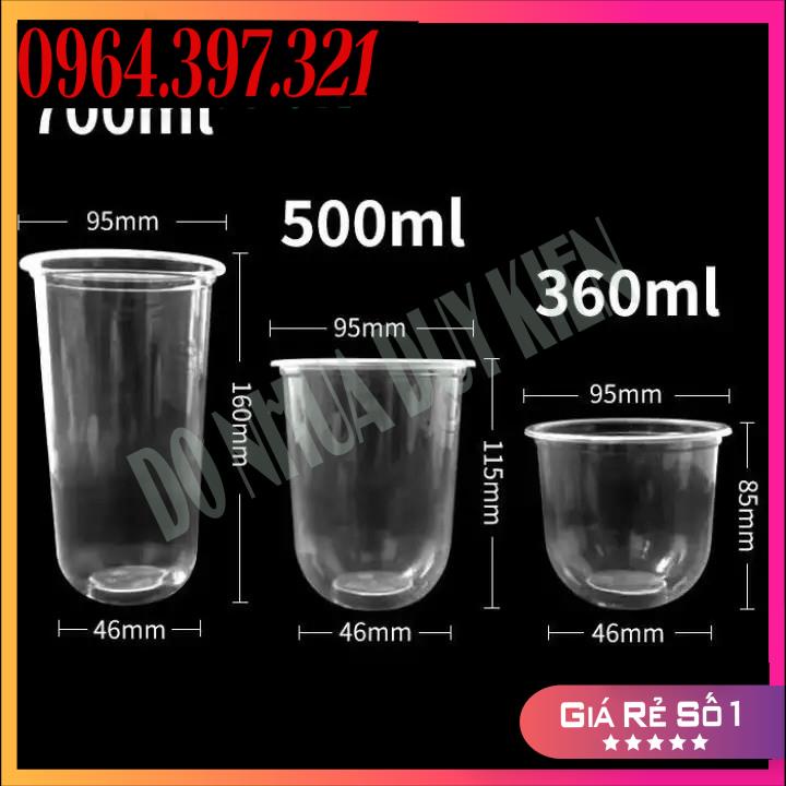 [NOWSHIP] 50 Cốc, Ly Bầu 360 - 500 -700ML ( Cốc Chữ U) Có Nắp Nhựa Dùng 1 Lần - Đựng Đồ Uống - Có Thể Dùng Được Màng Ép