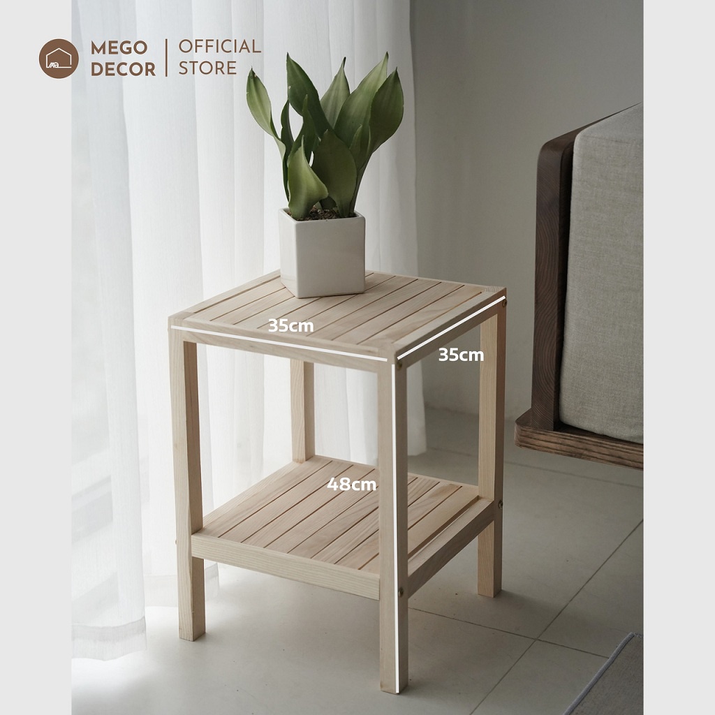 Kệ Tab Gỗ Sồi Mặt Nan Bàn Kệ Gỗ Đầu Giường 2 Tầng Tự Lắp Ráp