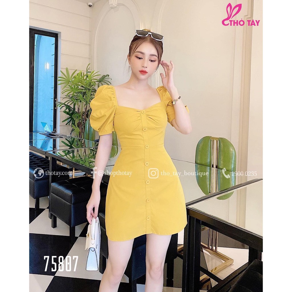 Đầm váy body hàng nút tay phồng xinh xắn đa dạng màu sắc ( vàng, tím, xám ) dành cho quý cô dạo phố, dự tiệc | BigBuy360 - bigbuy360.vn