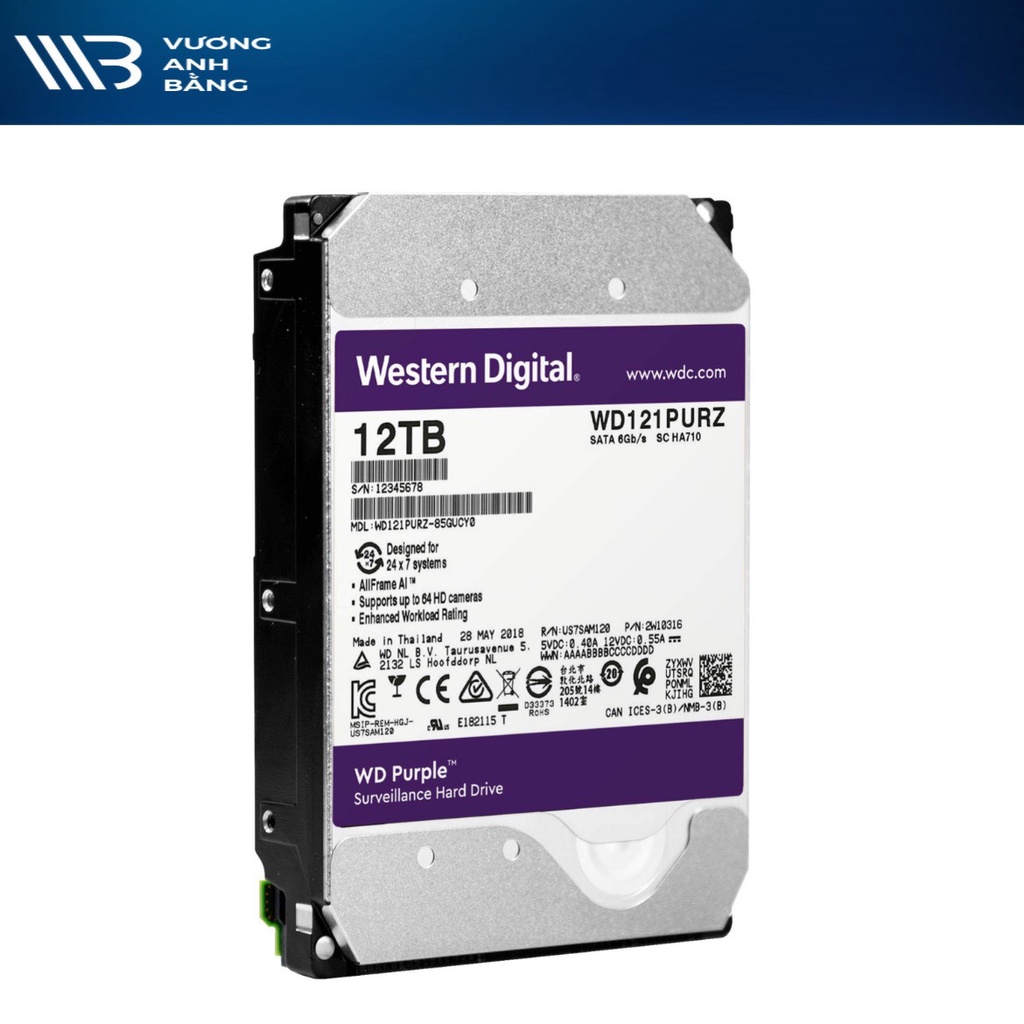 Ổ Cứng HDD PC WD 10T PURPLE Chuyên Camera CTY- Bảo Hành 24 tháng