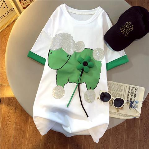 Áo Thun Tay Ngắn Đính Đá Họa Tiết Hoạt Hình Thời Trang Mùa Hè Cho Nữ