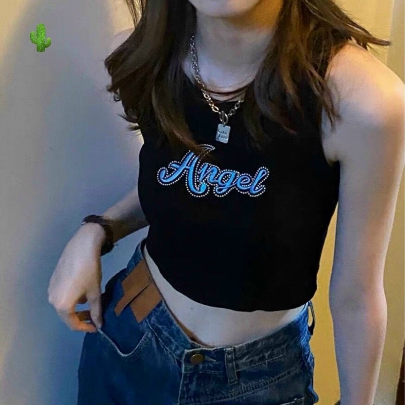 Áo 2 dây ba lỗ croptop nữ thêu chữ dễ thương alohashop91