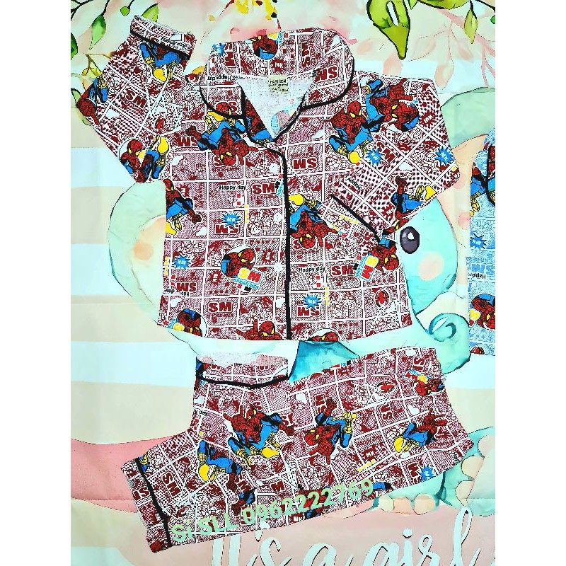 7-28kg Set Bộ Pijama Dài Cho Bé Trai Họa Tiết Người Nhện