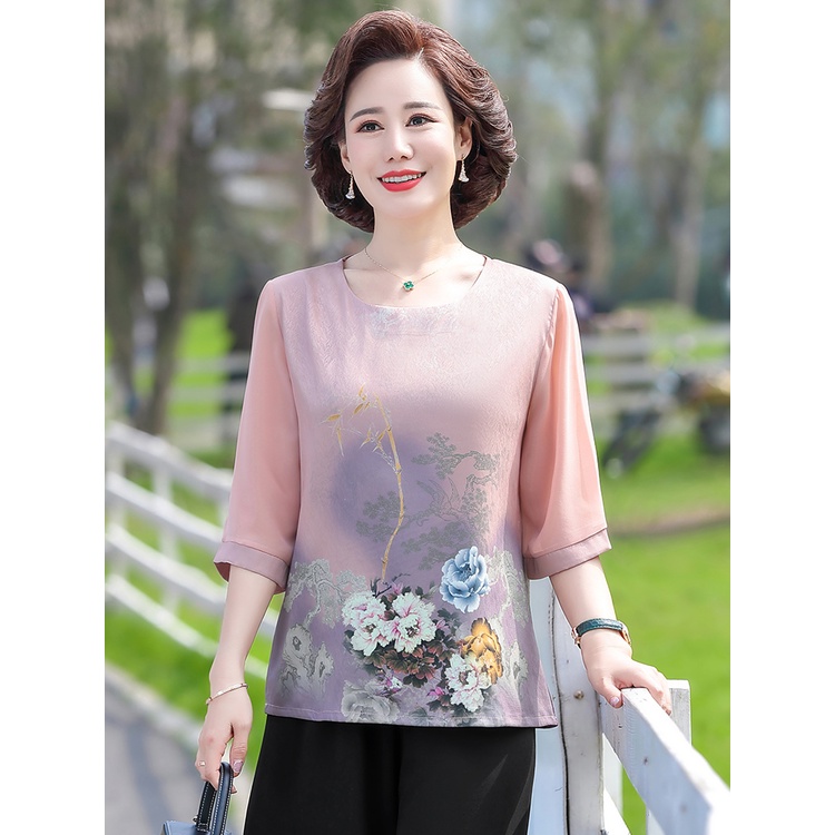 Bộ Đầm Hai Mảnh Áo Vải Lụa Phong Cách Phương Tây Dành Cho Phụ Nữ Trung Niên Thời Trang Mùa Hè 2022