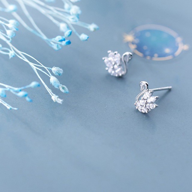 Khuyên tai Bạc thiên nga, Hoa tai Bạc nữ gắn đá -𝑨̉𝒏𝒉 +𝑽𝒊𝒅𝒆𝒐 𝒕𝒉𝒂̣̂𝒕 Cam kết CHUẨN BẠC _ TUNA SILVER