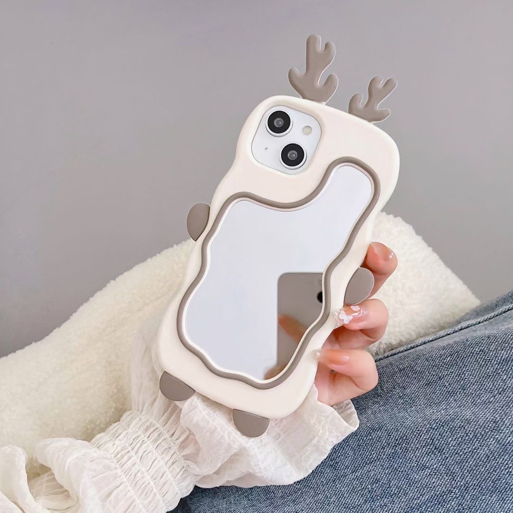 Ốp Điện Thoại silicone Mềm Mặt Gương Họa Tiết Hươu Cho Iphone 14proamx 12 pro max 11 pro max 13proamx plus